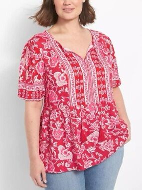 Lane Bryant Split Neck Babydoll Top Pink Sz 20